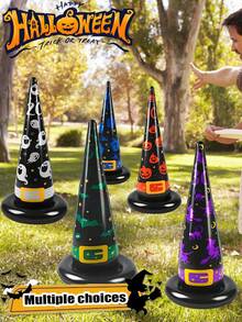 Juego de lanzamiento de aros con sombrero de bruja inflable reutilizable, patrón espeluznante de Halloween, accesorios de juego de PVC a prueba de fugas, adecuado para juegos familiares en grupo en el patio trasero y césped, suministros de actividad interactiva para fiesta de Halloween y carnaval - A - Ver 4
