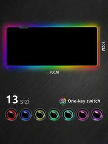 1pc Large Size 80cm X 30cm X 0.3cm Solid Black RGB Illuminated Colorful Mouse Pad, Oversized Office Desk Mat / 30cm X 25cm Computer Desk Gaming Mouse Pad With LED Lights, Keyboard Pad, Student Desk Writing Mat, Durable Edged Mouse Pad - Black - View 15
