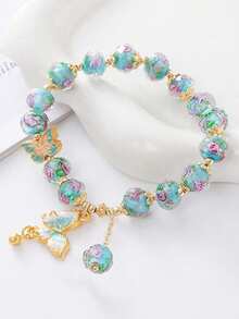 1pc Elegant Butterfly Beaded Glass Material Bracelet, Fashionable Design Suitable For Travel, Photography, And Gift Giving - Multicolor - View 3