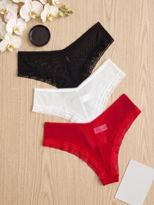 3pcs/Set Valentine's Day Low Waist Semi-Sheer Sexy Women's Panties Brazilian Style Spring Summer - Multicolor - View 5