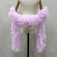 1pc White Fluffy Tulle Wedding Bridal Long Luxury White Shawl Fake Collar Accessory - Multicolor - View 2