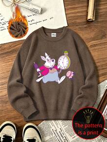 Disney Women's Plus Size Casual Knit-Like Top With "White Rabbit" Print, Soft And Comfortable Fabric, Suitable For Autumn/Winter Wear - Brown - View 1