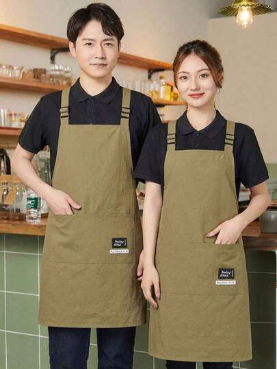 1pc Waterproof & Oil-Proof Kitchen Apron, Suitable For Home Use, With Pockets, Polyester Stain-Resistant, Cooking Apron, Applicable For Home, Restaurant, Craft, Gardening, BBQ, School, Cafe, Etc., Unisex, Great Gift For Christmas