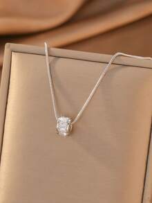 1pc Gold/Silver European Style Lucky Cylinder Necklace For Women, Fully Pave Trapezoid Zirconia Snake Chain, Commute Date Daily Versatile, Minimalist Premium European Style Accessory - Necklace - View 5