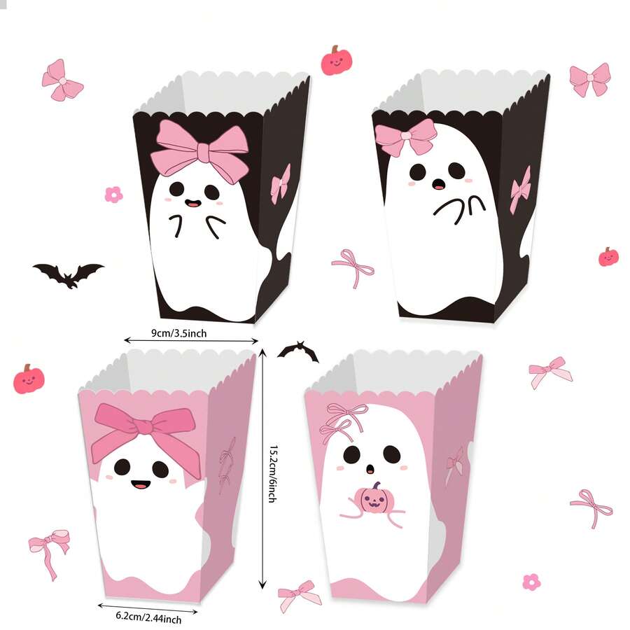 4/12pcs Kemasan Pesta Halloween dengan Motif Hantu dan Pita, Cocok untuk Menyimpan Permen, Popcorn, Nugget Ayam, dan Berbagai Camilan