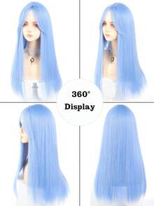 Sky Blue 24 Inch Heat Resistant Synthetic Long Curly Layered Wig With Bangs Women Daily Halloween Party Cosplay Fashion Wig - Multicolor - View 7