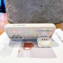Creative Happy Star Pig Pattern With Cute Bear Foldable Mirror Stand And Short Lanyard Stepped Frame Dopamine Phone Case, Full Coverage Anti-Drop Protective Cover, Minimalist Design, Soft Adorable Cartoon Style, Perfect Protection For Your Phone, Suitable For Honor X7/Galaxy A56 5G/ Smart 8/ Hot 40/Transsion Spark 30C/Spark Go 2024/ Note 14 5G/ E22/E22i/ A54 - White - View 6