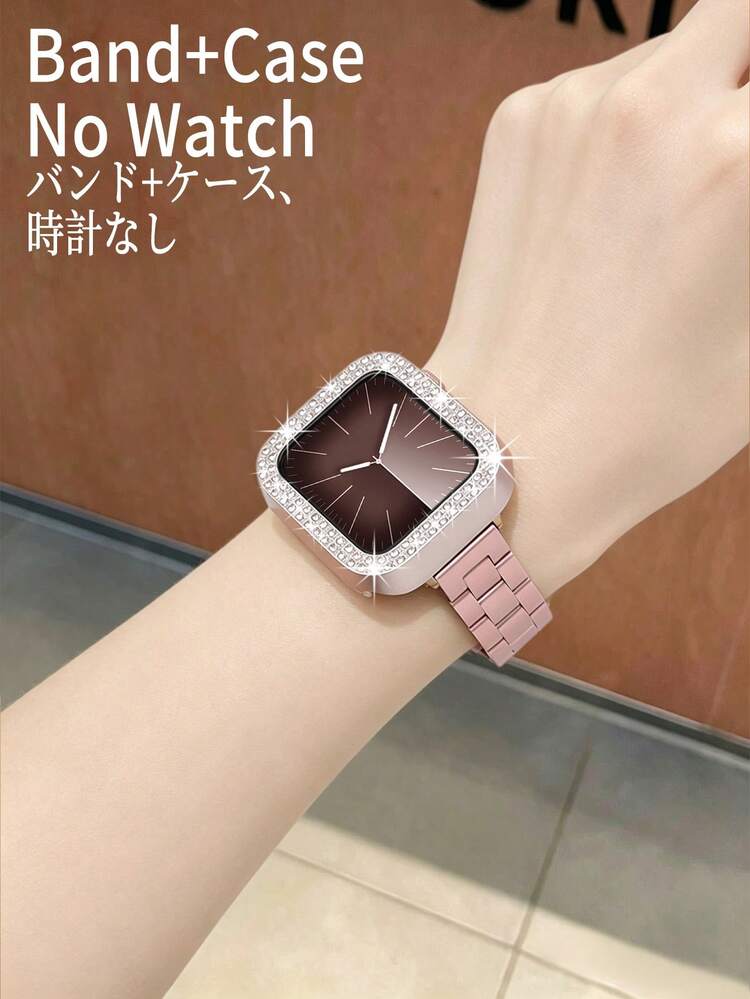 Compatible With Apple Watch Ultra 3/2/1 SE/S10/S9/S8/S7/S6/S5/S4/S3/S2/S1, Pink 14mm Narrow Fashionable Young Women's Style Pink Metal Band And 2-In-1 Case Film Integrated Protective Shell, Anti-Collision Anti-Scratch Anti-Dust Protective Cover Pink Stainless Steel Smart Watch Band 38mm 40mm 41mm 44mm 45mm 46mm, Party, Summer Beach Activities, Daily, Wedding, Accessories For Men And Women, Gift For Friends, Summer Stainless Steel Jewelry - Pink - View 9