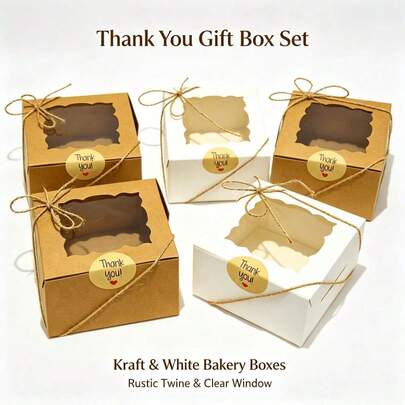 20pcs/50pcs - Wavy Transparent Window Gift Boxes, Mini Kraft Paper Bread Boxes With Jute Rope And Thank You Stickers, Cookie Candy Chocolate Packaging Boxes, Suitable For Wedding Gifts Birthday Party Guest DIY Gift Set