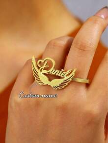 Cincin Nama Kustom, Cincin Pasangan Stainless Steel Ganda dengan Mahkota, Hati, dan Huruf, Dapat Diatur, Hadiah Ulang Tahun yang Istimewa untuknya, Hadiah Hari Ibu untuk Ibu - Sandblasting-emas - View 2