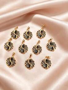 10 pièces Ensemble de pendentifs en acier inoxydable torsadé en spirale noir et or vintage, breloques rondes texturées en spirale pour l'assemblage de chaînes DIY, convient pour un style cool, les trajets de bureau, les rendez-vous en couple, les fêtes d'anniversaire, le streetwear, les cadeaux d'Halloween - Multicolore - Voir 4