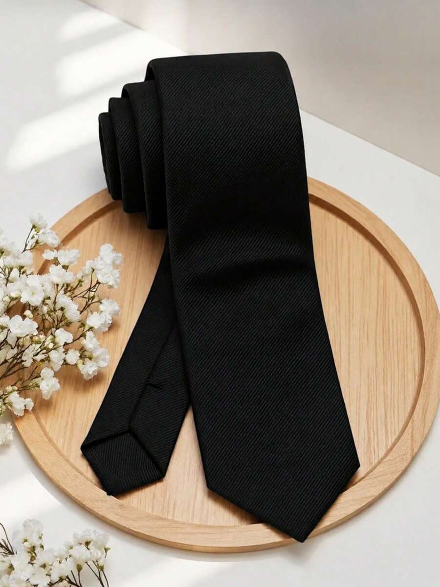 1pc Men's 8cm Black Tie, Fashion Casual Formal Tie For Wedding And Party - Black - View 1
