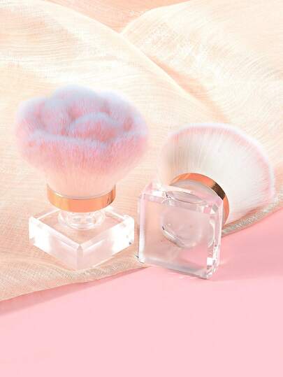 Aromatherapy Nail Brush Rose Flower Shaped Nail Cleaning Brush Dust Brush Acrylic Crystal Base With Transparent Gold Edge Independent Packaging Box 1pc Pink
