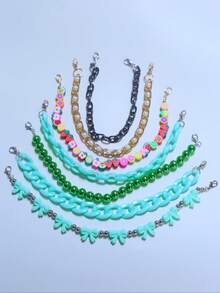 7pcs Fashionable Acrylic Bow Pearl Aluminum Chain Soft Clay Fruit Beaded Bag Charm, Hat Chain (Hat Not Included, Random Soft Clay Color & Shape) - Multicolor - View 29