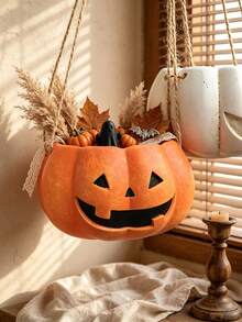 Cesta de almacenamiento colgante de calabaza de Halloween, organizador de pared colgante de calabaza naranja y blanca, estante de adorno mini de estilo campestre vintage, adecuado para decoración del hogar gótica, decoración de otoño, maceta colgante para plantas suculentas y cubo de almacenamiento de decoración de Halloween pequeña - Multicolor - Ver 6