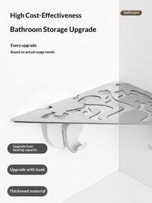 KOEMO No-Drill Vacuum Suction Triangle Storage Rack For Bathroom And Kitchen - Heavy Duty Triangular Corner Shelf With 2 Hooks, No Tools Required Installation, Space-Saving Design, Suitable For Shower, Sink Countertop, And Toilet Wall/Tiles, Compact And Easy To Install, Minimalist Plastic Material, Rust-Proof High-Quality ABS Material, Shower Caddy, Multi-Functional Storage Triangle Basket For Organizing Supplies - Silver - View 4
