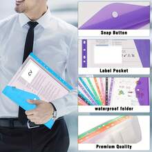6/12pcs Plastic Envelope Loose-Leaf Binder 11-Hole Expandable Binder Folder, Suitable For 2/3/4-Ring Universal Document Bag, With Snap Button And Label Transparent Loose-Leaf, Suitable For School Home Office (Vertical Opening) - Front Opening - View 6