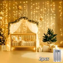 Battery Case Design Window Curtain Lights With 8 Light Modes, Soft Warm Glow LED String Lights For Backyard Gazebo Holiday Party Decoration - Warm White - View 3