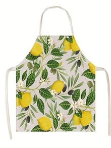 1pc Light Gray Background Lemon & Olive Branch Floral Print Apron, Fresh Mediterranean Botanical Country Style Halter Apron With Adjustable Side Straps, Suitable For Kitchen Cooking, Home Baking, Coffee Shop Work, Housewarming Gift - Multicolor - View 6