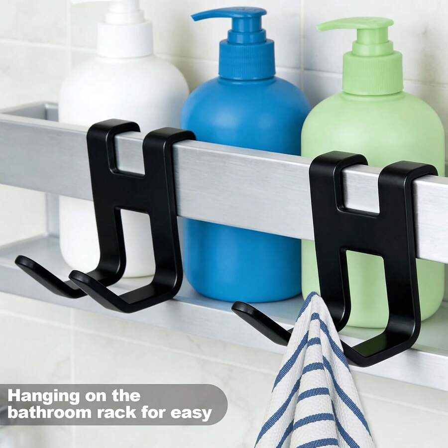 1/4pcs No-Drill Iron Hooks, No-Damage Adhesive Over Door Back Rack, Universal For Bathroom, Kitchen, Cabinet, Hang Towels, Clothes, Bath Balls, Razors, Space-Saving Storage Hooks, Multi-Purpose Removable Adhesive Wall Door Hanger Organizer