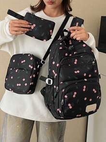 Versatile Fashion Women's Cherry Dual-Back Combination Bag Student Backpack - Black - View 8