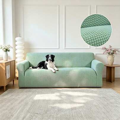 Universal Stretch Fit Sofa Cover For Household, Jacquard Corn Grain Non Slip Full Enclosed Couch Slipcover, Block Pet Hair Stain Repellent Machine Washable Simple Sage Green Furniture Protector For Living Room