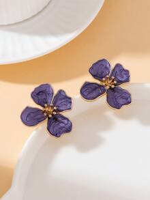 1 Pair Luxury Elegant Elegant Summer Vacation Beach Atmosphere Soft Purple Handmade Oil-Drip Flower Stud Earrings For Women - Purple - View 3