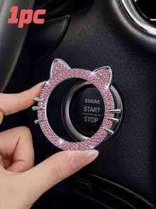 1pc Crystal Rhinestone Car Engine Start Stop Decorative Ring, Women's Shiny Car Accessory, Push Start Button, Key Ignition Starter And Knob Shiny Ring - A - View 1