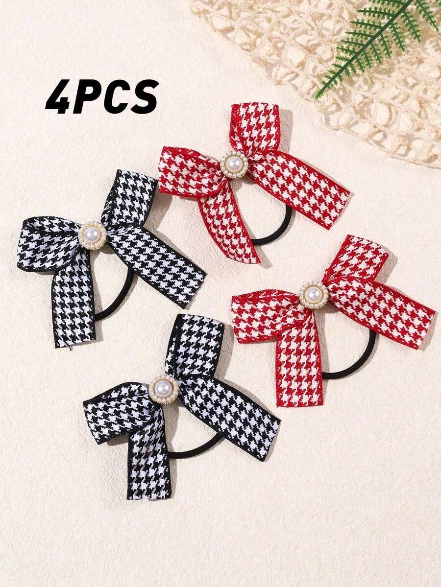 4pcs/Set Cute Bow Hair Ties, Ideal Hair Accessories For Students Back To School, Suitable For Daily Ponytail, Women Hair Accessories, Recommended Gift, Autumn Outfit, Hair Ties, Hair Ties, Hair Ties, Hair Ties, Gift Headwear, Rubber Bands, Hair Ties - Multicolor - View 1