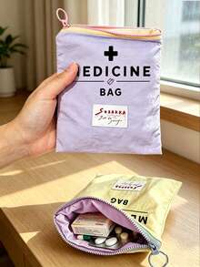 Portable Medicine Storage Bag/Pill Box/First Aid Kit/Cosmetic Bag/Coin Purse With "Medicine" Print, Suitable For Daily, Outdoor And Travel Use; Convenient For Organizing Medications, Also For Organizing Cosmetics, Phones And Other Small Items; Travel Essential, Suitable For Teacher's Day Gift, Personalized Gift, Small Gift Exchange, Room Decor, Dorm First Aid Kit, Holiday, Back To School, Commute And Home Use. - Multicolor - View 5