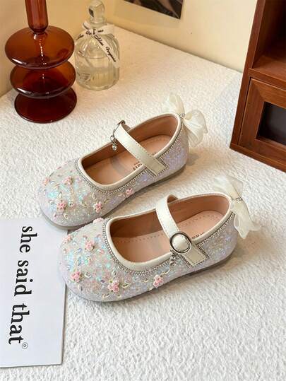 1 Pair Beige Colorful Cute Fashion Design + Massage Sole Design, Soft Bottom Non-Slip High Heel Flat Baby Shoes Children Shoes, Suitable For Spring Summer Autumn Winter Seasons