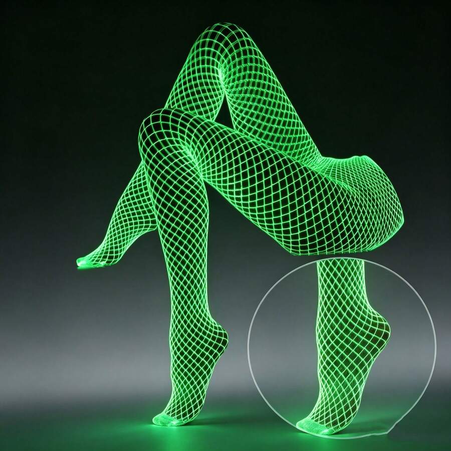 2/1pc Luminous Stockings, Shining In The Dark, Mesh Stockings, Sexy Luminous Fishing Net Stockings, Dance Stockings, Hollow High Waisted, Fluorescent Party Pantyhose, Women's Stockings Can Only Shine In Sunlight Or Strong Light. - Multicolor - View 1