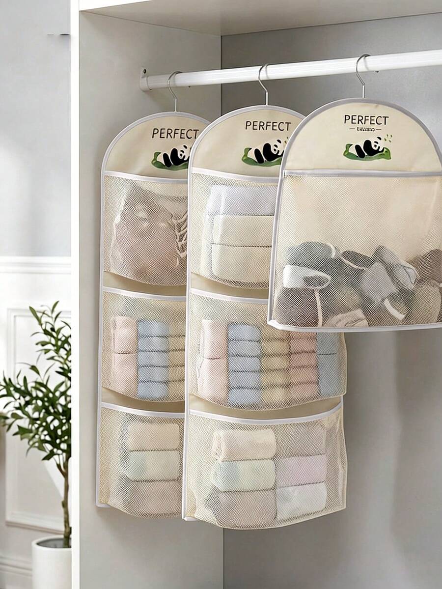 2pcs/3pcs Hanging Closet Storage Bag, Children's Socks Storage, Adult Socks Storage: Scientific Partitioning, Say Goodbye To Clutter, Convenient For Categorized Storage, Let Every Item Have Its Own Place, Avoid Mutual Compression And Tangling, Both Hygienic And Tidy; Suitable For Student Dorms/Shared Living Spaces With Limited Space: The Drill-Free Hanging Design Does Not Damage The Wall, For Those Who Move Frequently And Live In Compact Rental Spaces - The Product Does Not Take Up Space/Easy To Carry, It Is A Burden-Free Storage Tool