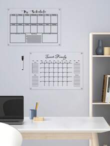 1 Set Black Line Acrylic Erasable Wall-Mounted Planner Board, Home Monthly/Weekly Schedule Planner, Family Recipe, Shopping List, Memo Board - Black - View 2