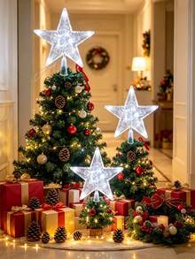 Christmas Tree Topper White Light Star,Christmas Star Tree Top Decor Light For Christmas Decorations, TreeStar Topper Great For Normal Size Tree, Battery Powered(Not Included), Holiday Christmas DIY Supplies,Home Gatherings, Commercial Displays And Christmas Tree Top Decoration(23cm,19cm,15cm) - Style 2 - View 2