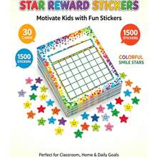 Children's Star Reward Points Cards 30pcs Set, 1500pcs Colorful Smiling Face Star Stickers, Kindergarten Classroom Home Behavior Habit Tracking Incentive Chart - Multicolor - View 7