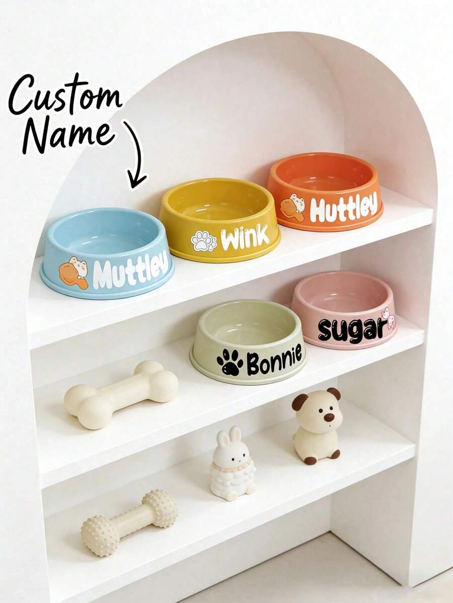 Customizable Plastic Pet Bowl With Pet Name, Suitable For Dogs And Cats, Easy To Clean, Ideal Gift For Pet Memento - Multicolor - View 1