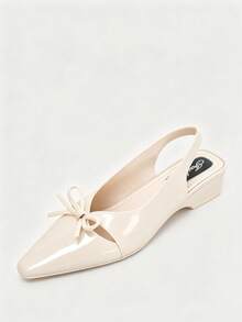 Women's Pointed Toe Slingback Low Heel Sandals, Gentle Style Bow Knot Low Vamp Chunky Heel Pumps, Commute Versatile Closed Toe High Heel Sandals - White - View 4