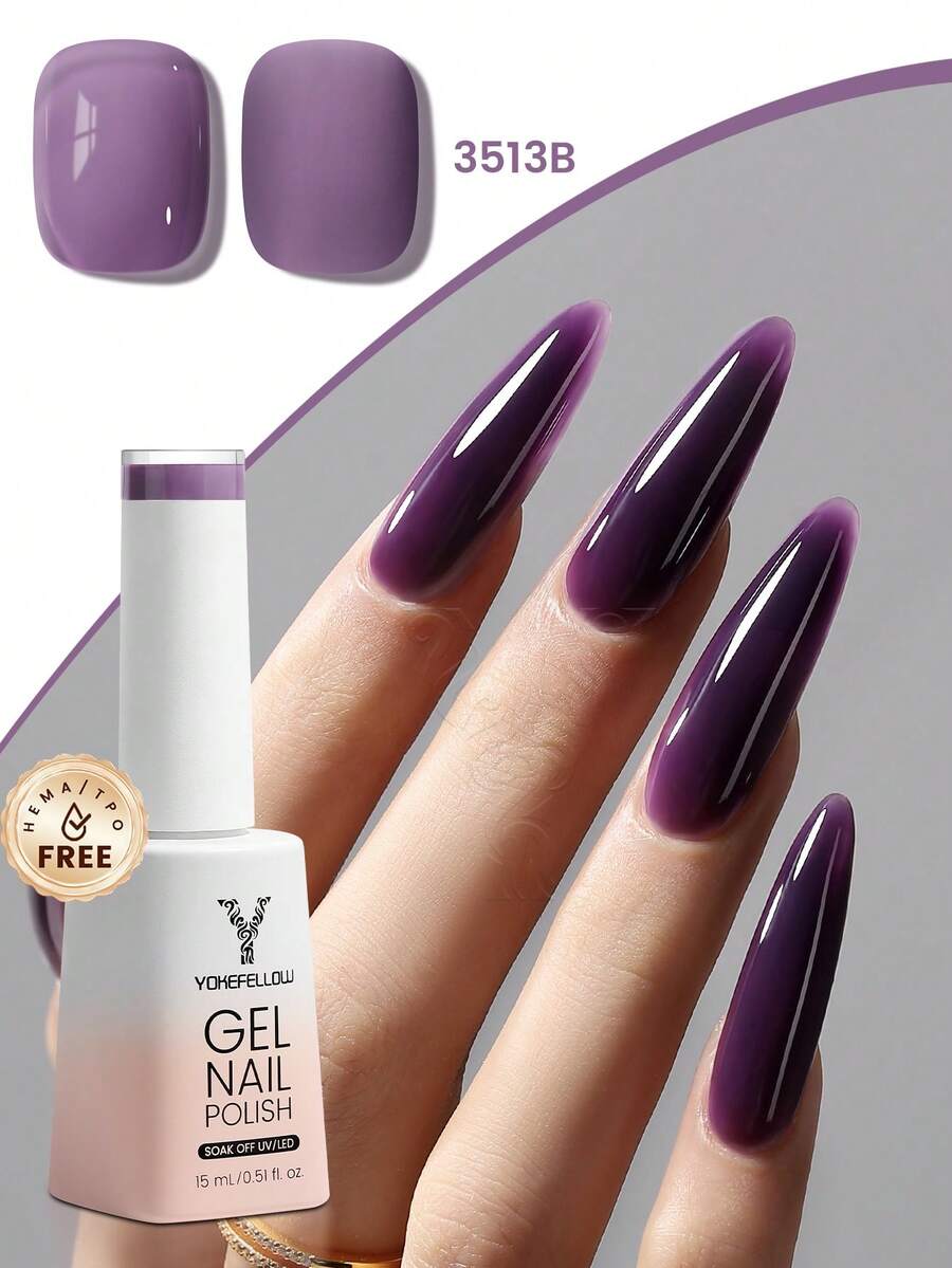 YOKEFELLOW 15mL Jelly Gel Nail Polish Purple Translucent Series Soak-Off UV Cured Summer Manicure Suitable For Nail Salon And Home DIY - Purple - View 1