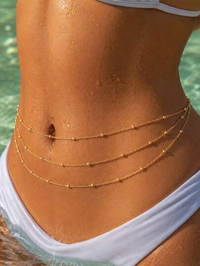 1PC Simple Multi-Layered Round Bead Chain Body Chain. Beach Party Style Thin Chain, Sexy Waist Chain.