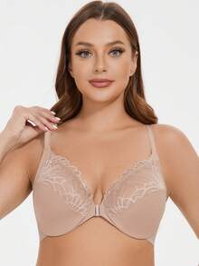 MELENECA Women's Racerback Front Closure Full Coverage Unlined Plus Size Underwire Bra - Beige - View 6