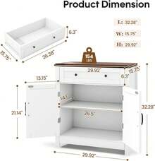 30" Coffee Bar Station, Kitchen Sideboard Buffet Cabinet With A Drawer And Adjustable Shelf, Modern Farmhouse Storage Cabinet For Kitchen, Living Room, Entryway, White - White - View 2