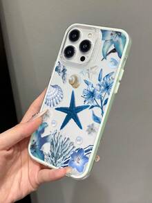 1件夏季療癒海洋生物與花卉圖案手機殼，拼色3合1綠色加厚防護殼，適用於 A05 A05S A13 A14 A15 A53 A54 A55 A56 S22 S23 S24 S25，Apple 11 12 13 14 15 16 17 Pro Max - 彩色 - 查看 3