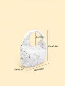 1pc Elegant Girl Mesh Sequin French Style White Lace Mini Handbag Fashion Clothing Accessory - Mesh Floral - View 6