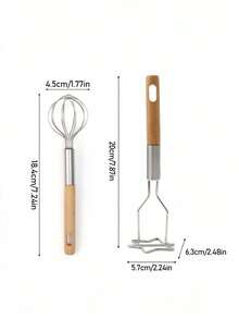 1pc/2pcs Kitchen Cream Whisk Flour Mixer Multi-Functional Wooden Handle Masher Baking Tool Set - Multicolor - View 9