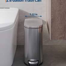 Slim 10L  Metal Bathroom Trash Can With Lid – Step-On Pedal, Soft Close, Removable Inner Bucket, Odor Control – Appropriate For Bedroom, Kitchen, Office - C - View 6