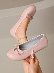 2026 Spring/Summer New Women's Bow-Decorated Ballet Flats - Pink - View 4