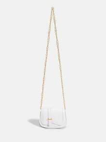 1pc Women's Minimalist Crocodile Embossed Chain Saddle Bag, Commuter Textured Versatile Crossbody Bag - M2255 - View 8