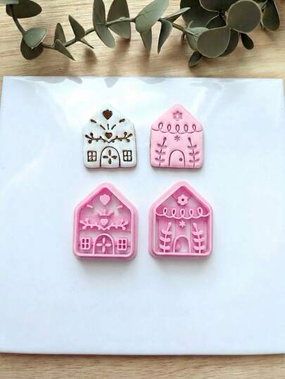 Cottage House Polymer Clay Cutter Set, Folk Art Floral Home Mold For Whimsical Earring & Jewelry DIY Crafts