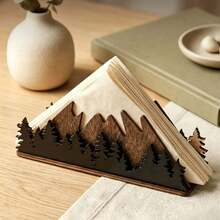 Wooden Mountain Forest Napkin Holder, Rustic Pine Tree Landscape Tissue Stand For Dining Table Decor - Multicolor - View 3